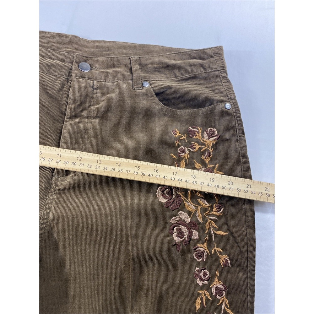 Back In The Saddle Pants Size 16 Brown Corduroy Embroidered Roses Flared Curvy - Picture 10 of 12